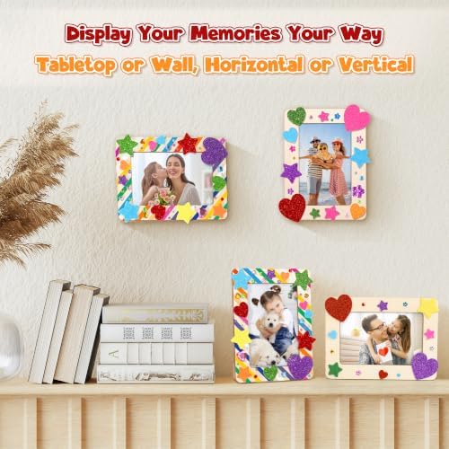 Aneco 72 Packs Picture Frame Painting Craft Kit for 4 x 6 Inch Photo DIY Unfinished Wooden Photo Frames with Diamond and Foam Stickers for DIY Crafts, Paint and Decorate