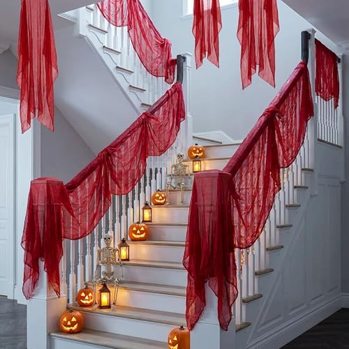200" x 85" Halloween Red Creepy Cloth, Bloody Scary Creepy Gauze Cloth