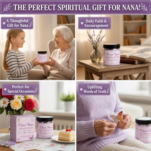 Dear Nana Gifts – 90 Daily Scripture Cards in a Jar – God Says You Are Christian Gifts for Grandma – Bible Verse Affirmation Cards – Religious Faith Gift for Nana Birthday, Mother's Day, Christmas
