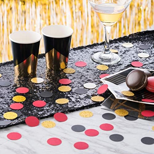 MOWO Gold Glitter, Black and Red Confetti Circles Table Decoration, 300pc