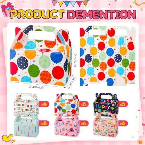 Zhanmai 36 Pack Happy Birthday Party Treat Boxes 6 in Party Favor Gift Box