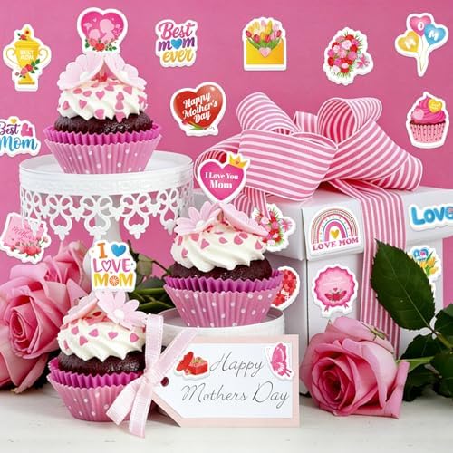 300Pcs Mother's Day Foam Stickers, Cute Hearts Flowers Mom Foam Sticker Self Adhesive Mothers Day Stickers for Mother's Day DIY Arts Crafts Party Favors School Activity Reward