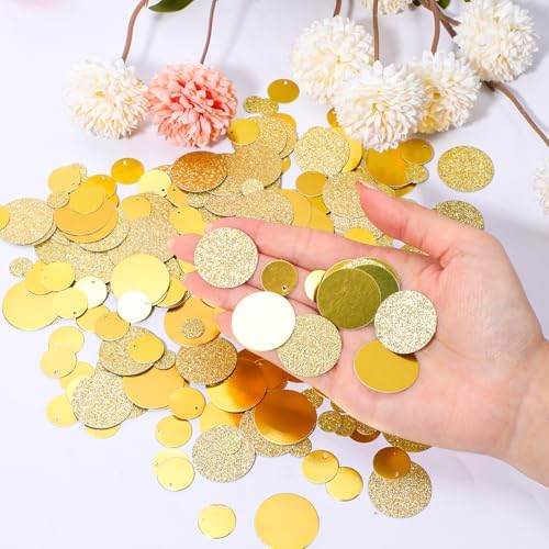 200 PCS Gold Confetti Glitter for Tables, Round Gold Table Confetti, Glitter Golden Dots Decorations for Birthday Party Anniversary Supplies Bridal Baby Shower Party Wedding Decor