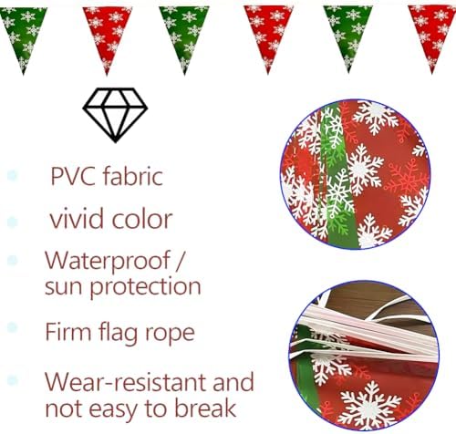 99Ft Christmas Pennant Banner Flags String Hanging Green and Red Garland with White Snowflakes Triangle Bunting Flags Party Decor for Winter Xmas Party Events Grand Opening Yard Decorations
