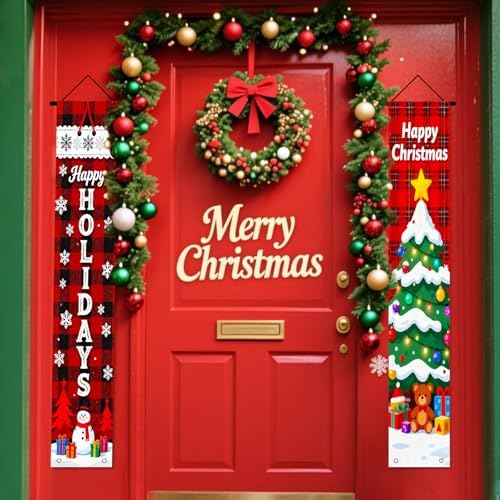 Nuxovilar Merry Christmas Porch Banners Set 12x71 Inches Polyester