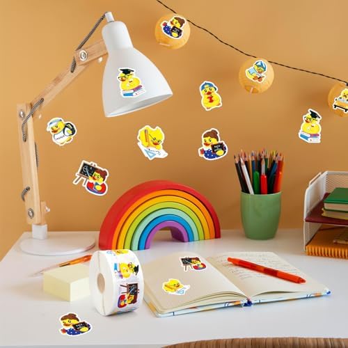 Whaline 1000 Pcs Back to School Rubber Duck Roll Stickers Self-Adhesive Funny Yellow Duck Label Decals for Envelope Water Bottle Scrapbook Decor Birthday Party Supplies