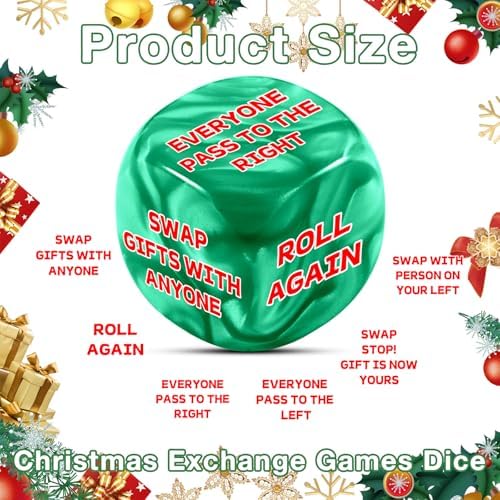 White Elephants Dice Santa Swap Gift Exchange Dice Stocking Stuffers for Women Men 2025 Christmas Dices Gift Exchange Game Funny Gifts for Adults Group Family Christmas Party Favors Xmas