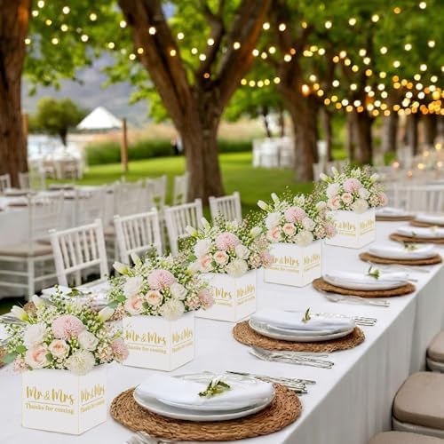 Cinrobiye 24 Pcs Wedding Centerpieces for Tables, Mr & Mrs Centerpiece Boxes for Wedding Reception Decorations, Bridal Shower, Engagement Party, Baby Shower, Wedding Favor and Table Decor