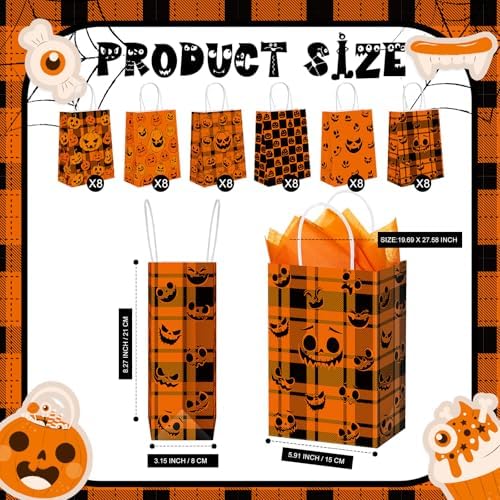 Kolldenn 48 Pcs Halloween Gift Bags with Tissue Paper for Diwali Party