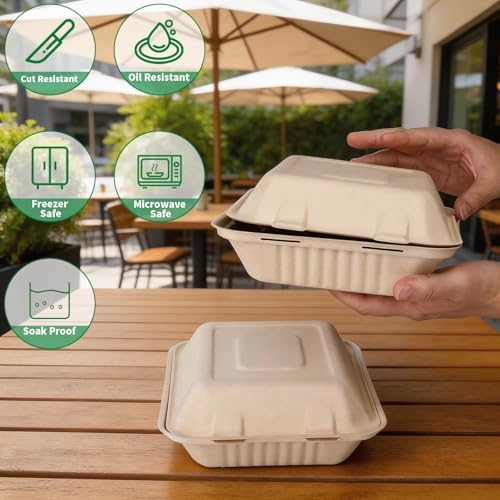 Aricsen Disposable 50 Pack 8×9 Inch Take Out Lunch Box Containers with Lids