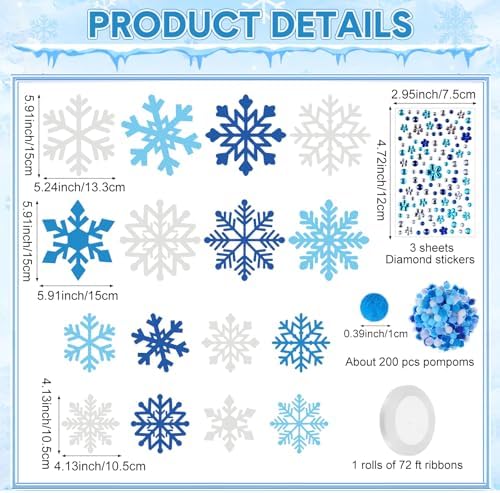 Funrous 48 Sets Snowflake Crafts Kit Winter Paper Crafts Hanging Ornaments