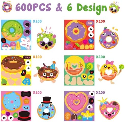 Haooryx Donut DIY Sticker Rolls, 600pcs Make A Donut Face Scene Stickers