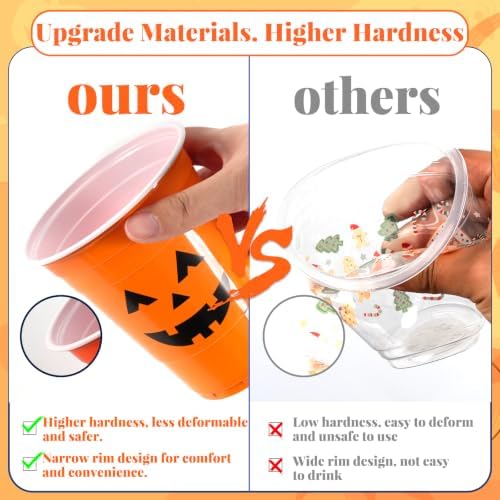 Halloween Plastic Cups with Lids & Straws for Trick or Treat Party Supplies