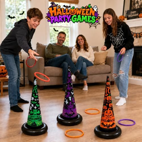 Halloween Party Games, Inflatable Witch Hat Ring Toss Games for Kids Adults Family Indoor Outdoor Toys & Decorations