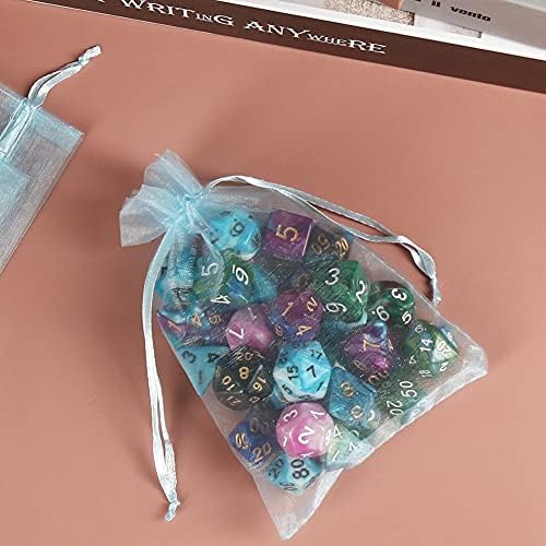 HRX Package 100pcs Organza Favor Bags 4 x 6 inch, Light Blue Mesh Bags Drawstring Sheer Jewelry Pouches for Small Gift Baby Shower Party Candy