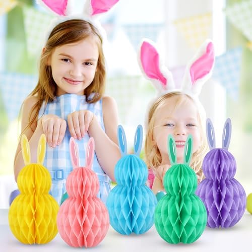6Pcs Easter Honeycomb Centerpiece Table Bunny Decorations Supplies