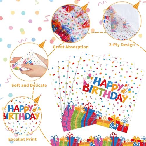 Natnarr 100 Pcs Happy Birthday Napkins, 5" Birthday Cocktail Napkins