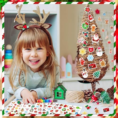 JULBEAR 300Pcs Christmas Foam Stickers Bulk Self Adhesive Puffy Designs