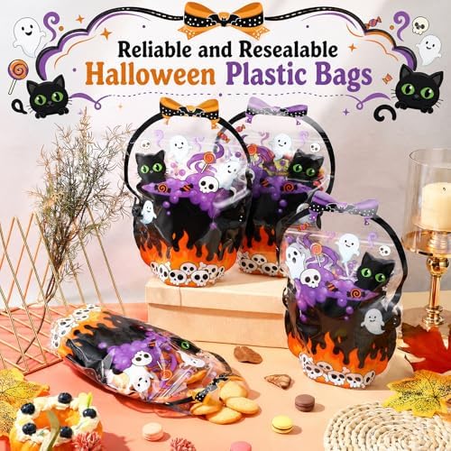 Fuutreo 25 Pcs Halloween Treat Bags with Handles, Purple Cauldron Plastic