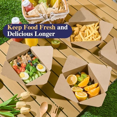 LITOPAK 50 Pack 45 oz To Go Food Containers, Kraft Brown Take Out Food Containers Leak Grease Resistant and Stackable for Restaurants, Homes, Offices, Picnics