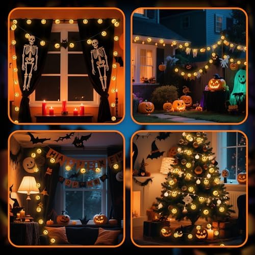 TIGOMOOV Halloween Ghost String Lights Plug in, 10 White Ghost Lanterns 9.83FT Connectable, Warm White Incandescent Indoor Outdoor Spooky Decorations for Porch Mantel Tree Yard Party