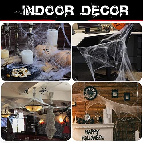 1700 sqft Spider Webs Halloween Decorations Bonus with 150 Fake Spiders, Super Stretch Cobwebs for Halloween Indoor and Outdoor Party Supplies