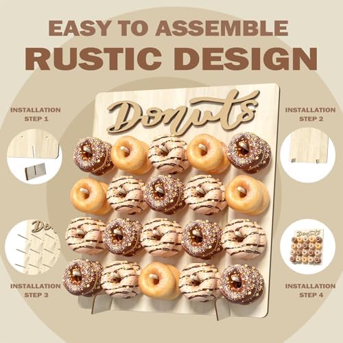 Donut Wall Display Stand, 2PCS Wooden Doughnut Holder Display 40 Donuts, Donut Holder Board for Donut Grow Up Party, Birthday, Wedding, Baby Shower, Donut Party Decorations (Natural)