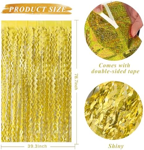 Gold Backdrop Birthday Decorations Foil Curtain Backdrop Gold Streamers Dance Party Decorations Photo Booth Props for Bachelorette Decorations Christmas Halloween New Years Eve Party Supplies