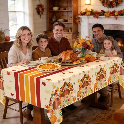 Childom 3 Pack Thanksgiving Tablecloth,Thanksgiving Decorations 54x108 Inch Disposable Plastic Tablecloth,Fall Turkey Table Cover for Home Dinner Table Decor Picnic Birthday Party Supplies
