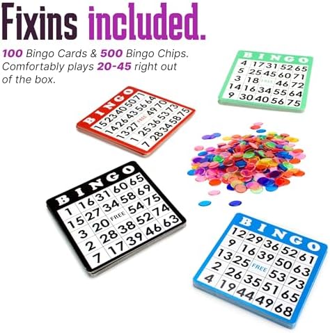 Royal Bingo Supplies Jumbo 12" Tall Bingo Game Set for Adults, Seniors, Family & - 100 Cards 500 Chips 75 Balls, XL Roller Cage & Board