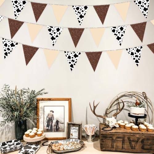 30Ft Western Party Decorations Glitter Cowboy Pennant Banner Flag Paper Triangle Bunting Garland Streamers for Western Rodeo Birthday Cowgirls Bachelorette Farm Cow Wild West Party Decor Supplies