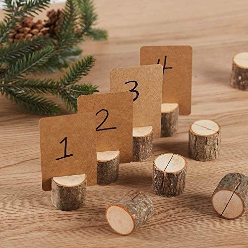 Toncoo Wood Place Card Holders, 30Pcs Premium Rustic Table Number Holders and 30Pcs Kraft Table Place Cards, Wood Photo Holders, Ideal for Wedding Party Table Name and More (30 Pcs Place Card Holders)