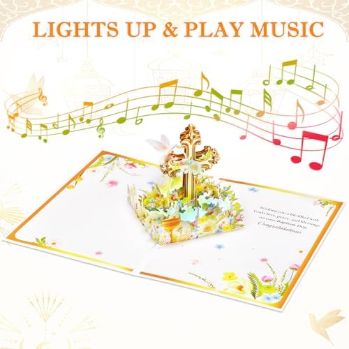 Baptism Pop Up Card with Lights, 3D Musical Christening Greeting Cards