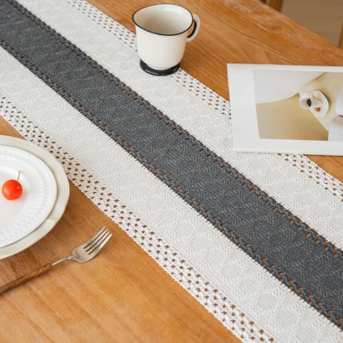 FEXIA Farmhouse Table Runner for Home Decor 12x48 Grey Fall Home Decor