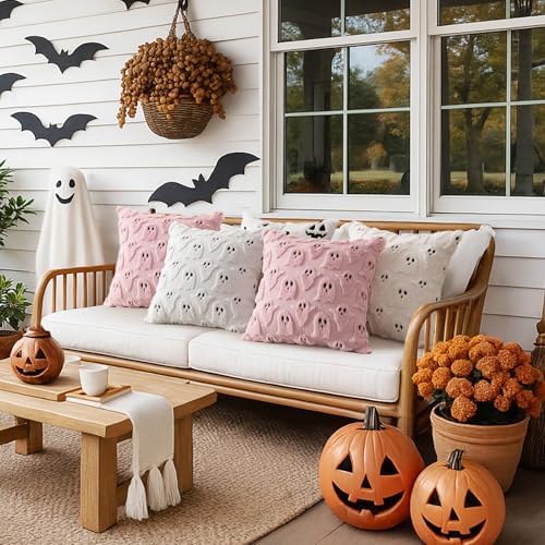 MIULEE Pink Halloween Pillow Covers Cute Ghost Decor Set of 2 20x20