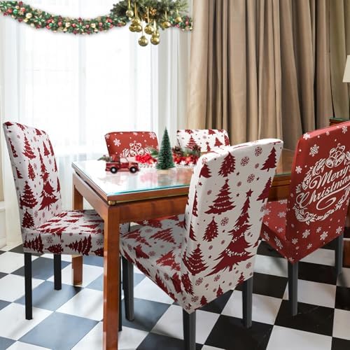 Christmas Chair Covers Set of 4 Christmastree Chair Back Cover Christmas Dining Chair Covers for Party Kitchen Removable Office Chair Cover