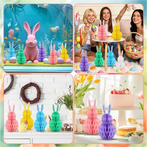 6Pcs Easter Honeycomb Centerpiece Table Bunny Decorations Supplies