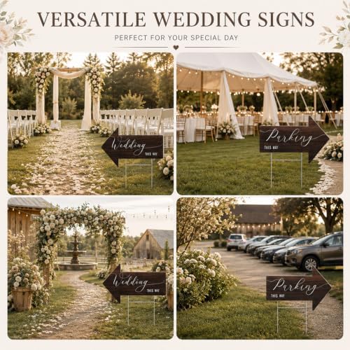 Wenqik 6 Pack Wedding Directional Arrow Signs with Stakes(Walnut Brown)
