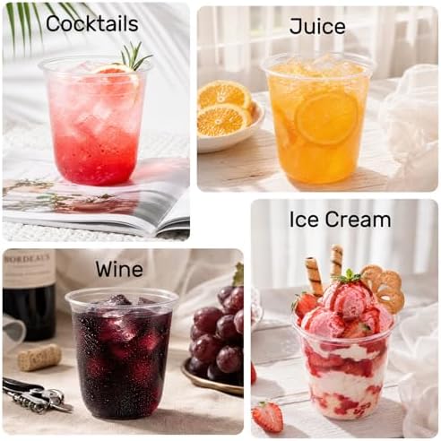 100 Pack 12 oz Clear Plastic Cups, Disposable Lemonade Cups