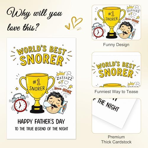 D4DREAM Funny Fathers Day Card from Kids Daughter Son - World's Best Snorer