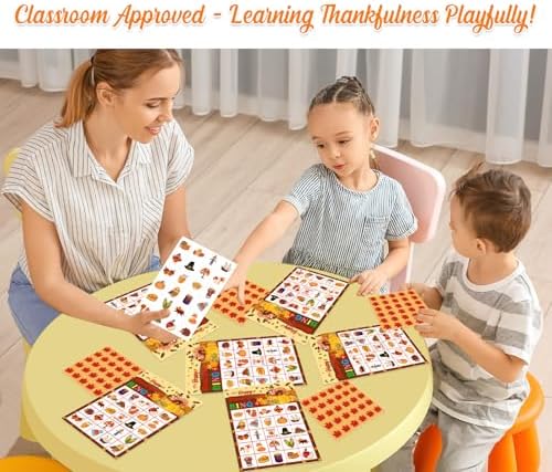 Thanksgiving Bingo Games for Kids Adults - 24 Players Turkey Bingo Cards - Happy Thanksgiving Party Games for Family Fall Autumn Activities Classroom Thanksgiving Gifts