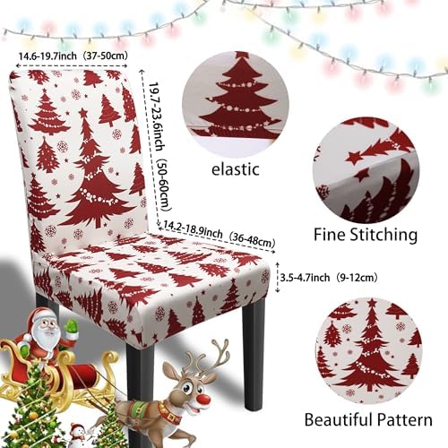 Christmas Chair Covers Set of 4 Christmastree Chair Back Cover Christmas Dining Chair Covers for Party Kitchen Removable Office Chair Cover
