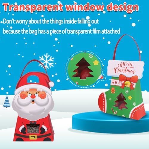 CcXxMming 30 PCS Christmas Party Favor Bags for Kids,Christmas Gift Bags with Handles, Paper Candy Boxes with Window,Xmas Goodie Boxes with Stickers for Children Winter Birthday（Medium）