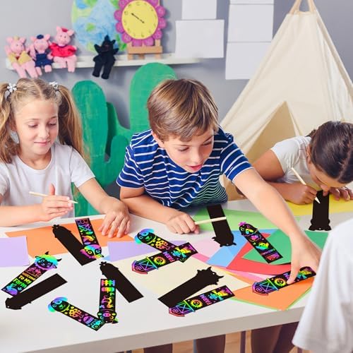 CY2SIDE Farm Animals Scratch Bookmarks - 60PCS Barnyard Animals Pig Cow Color Paper Cards Craft Kits for Kids, Spring Magic Art Scratch Bookmarks for Farm Birthday Party Favors Classroom Activities