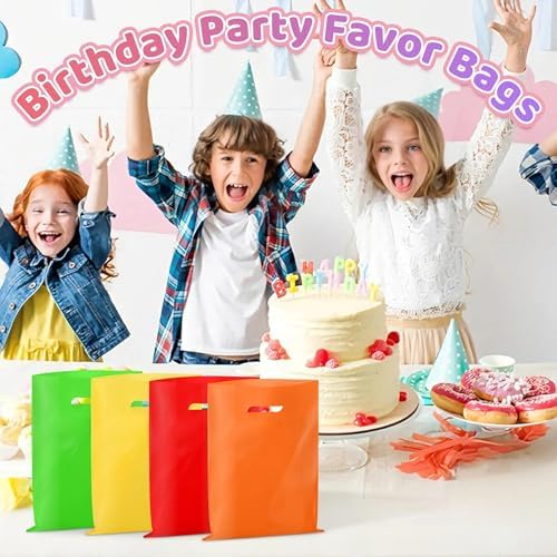 VieFantaisie 50 PCS Party Favor Bags, 8" x 11" Goodie Bag for Candy Treat Crafts, Plastic Gift Bags Bulk with Handle for Birthday Party, School Events, Thanksgiving, Christmas, Halloween, 10 Colors