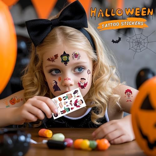 Halloween Temporary Tattoo for Kids - 260+ Unique Halloween Trick or Treat Tattoos Stickers for Boys and Girls Holiday Party Supplies Favors Halloween Goodie Bag Fillers 20 Sheets