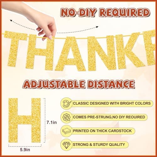 Pre-Assembled Girly Friendsgiving Party Decorations with Hanging Swirls, Gold Glitter Thanksgiving Banner for Friendsgiving Party Decorations Indoor Home Office