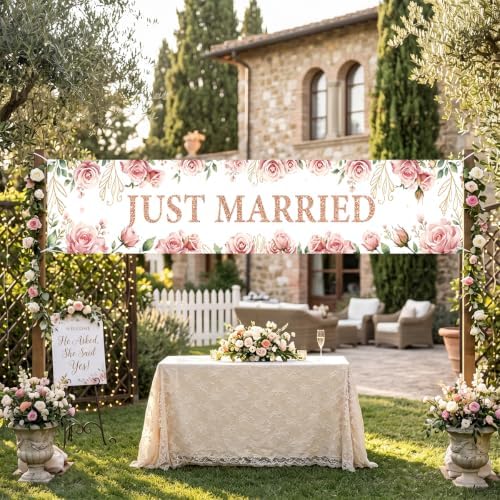 Just Married Wedding Decor Banner Decorations Party Hanging Sign