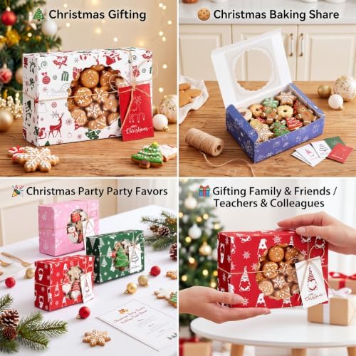 Motipuns 24 Set Christmas Cookie Boxes with Window Gift Boxes,Mixed
