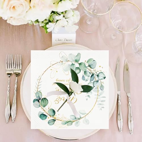 50Pcs Wedding Cocktail Napkins Mr and Mrs Wedding Napkins Bridal Shower Paper Hand Towels Dinner Napkins for Receptions,for Dessert Cake Table Decor Elegant Anniversary Birthdays Party Decor (50)